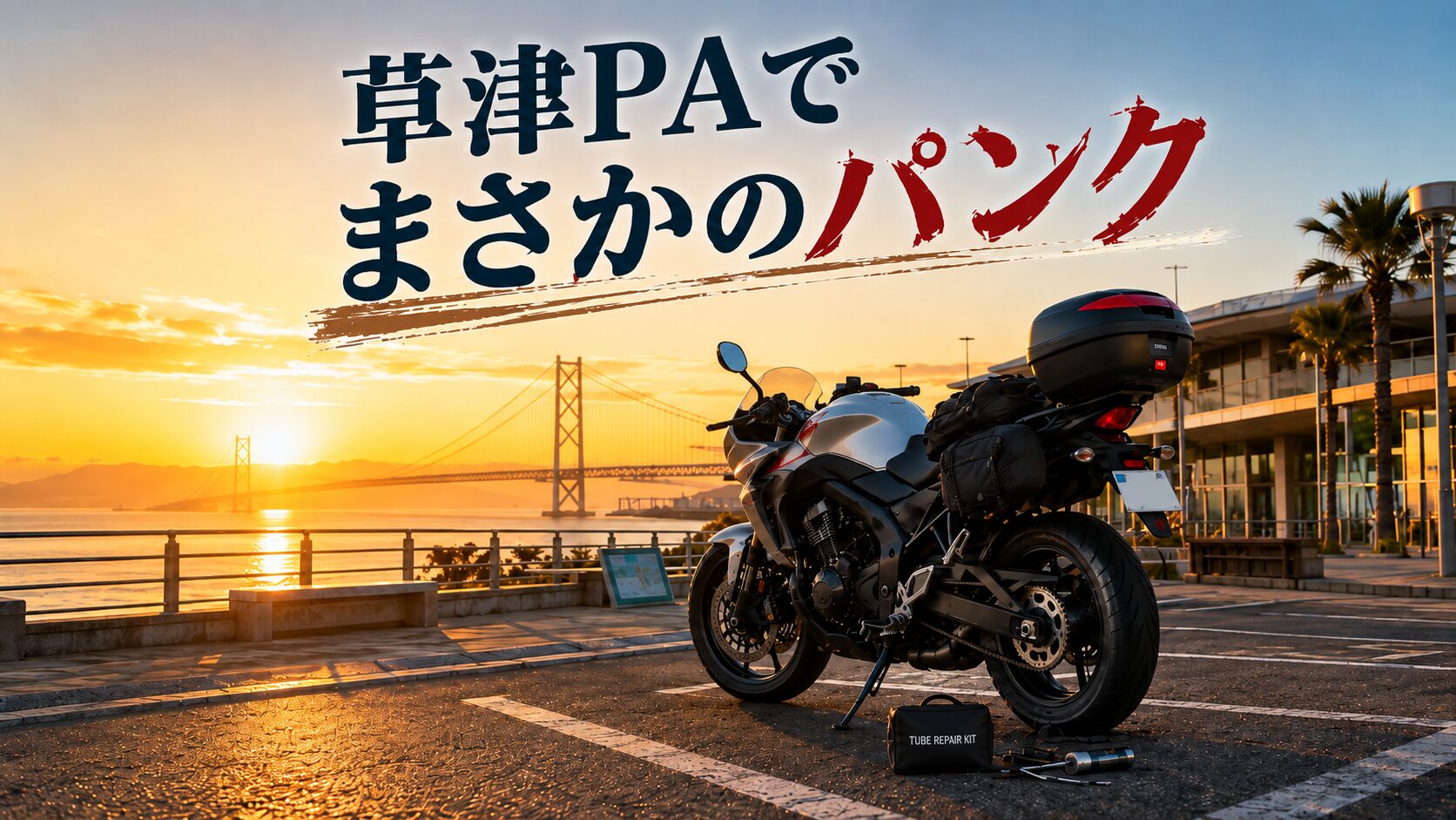 高速道路でバイクがパンクした体験｜草津PAでリアタイヤに大きな釘が刺さっていた