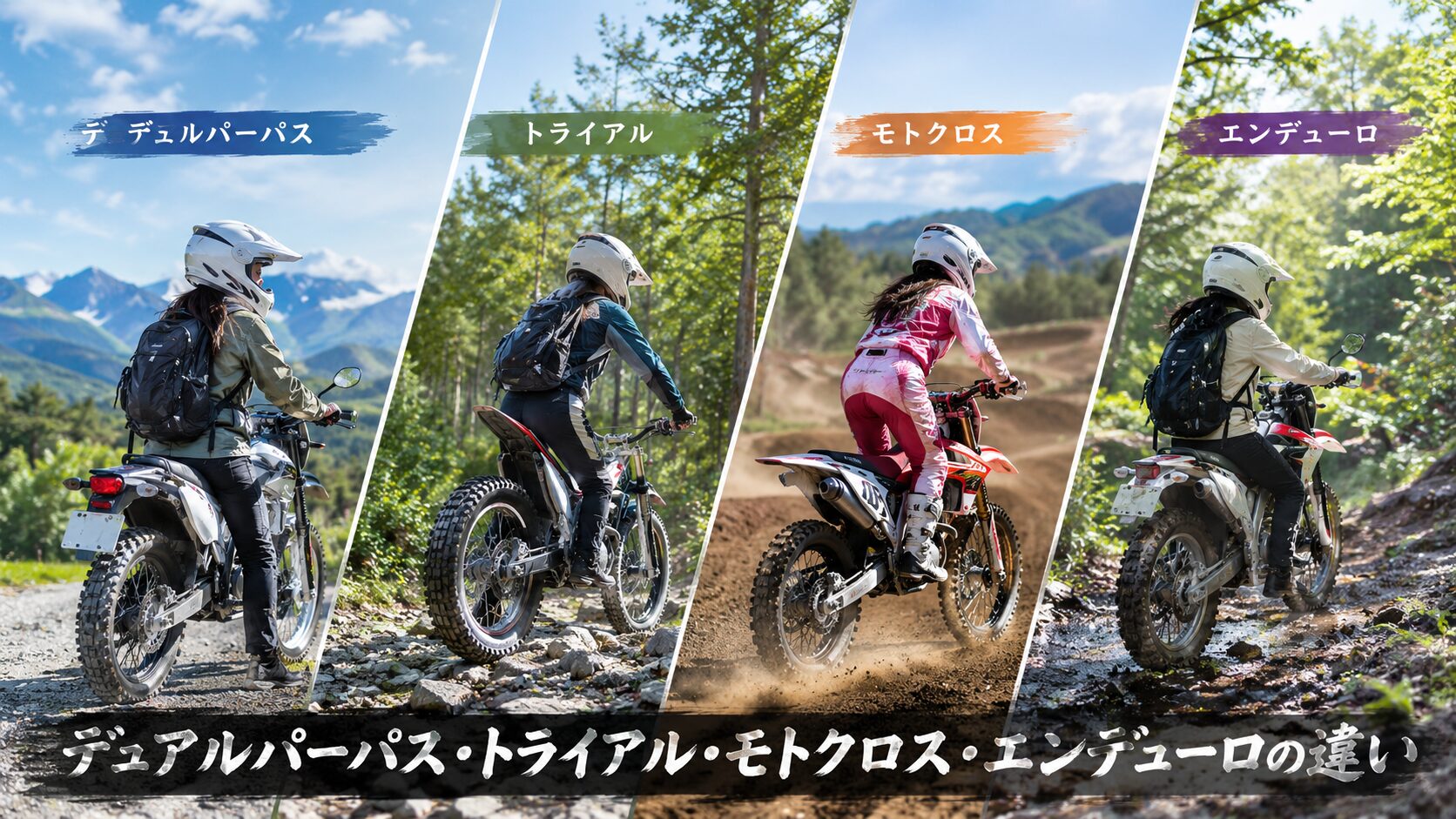 デュアルパーパス・トライアル・モトクロス・エンデューロの違い